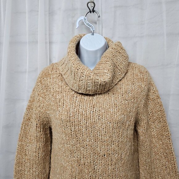 Express Turtleneck Sweater Tan Wool Blend Preppy Boho Casual Marled M - Picture 2 of 9